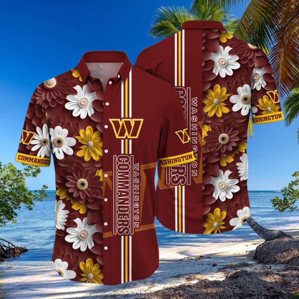 Washington Commanders Floral Stripe Hawaiian Shirt Washington Commanders Floral Stripe Hawaiian Shirt