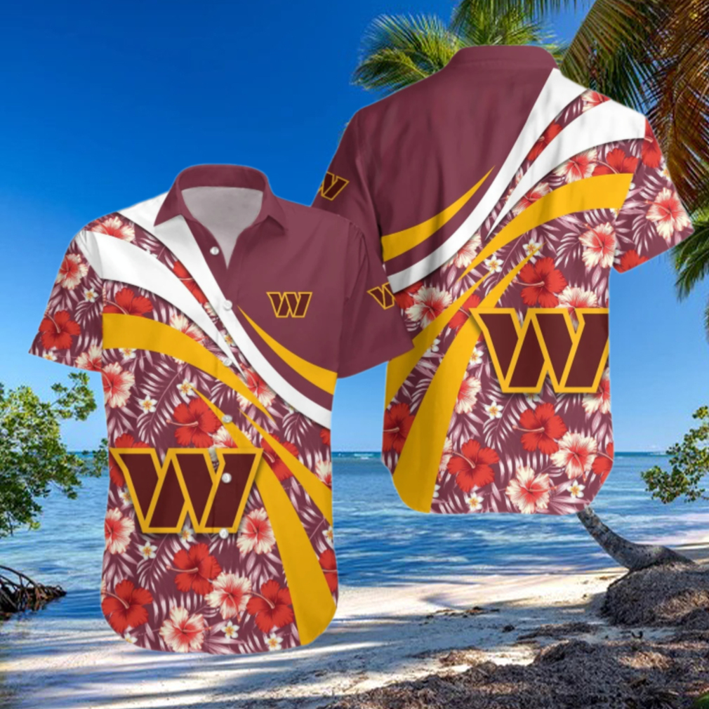 Washington Commanders Floral Wave Hawaiian Shirt Washington Commanders Floral Wave Hawaiian Shirt