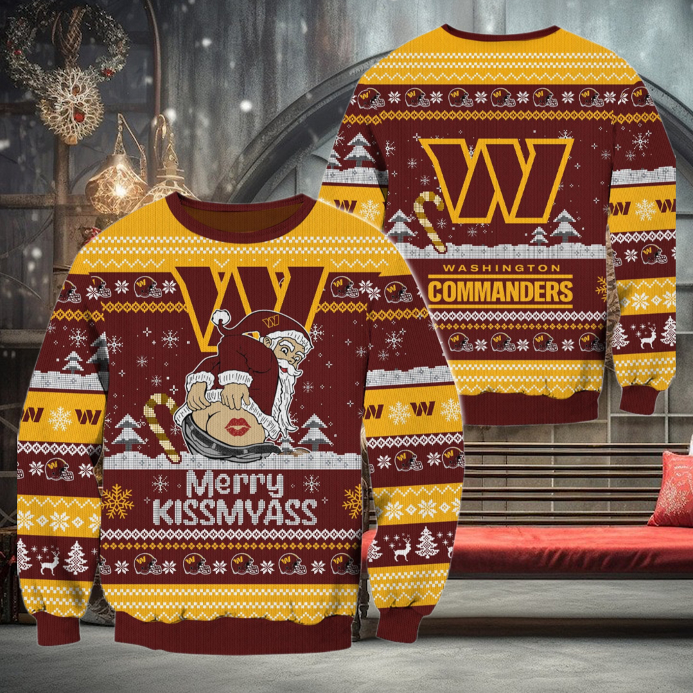 Washington Commanders NFL 2024 Merrykissmyass Funny Santa Claus Christmas Ugly Sweater Washington Commanders NFL 2024 Merrykissmyass Funny Santa Claus Christmas Ugly Sweater