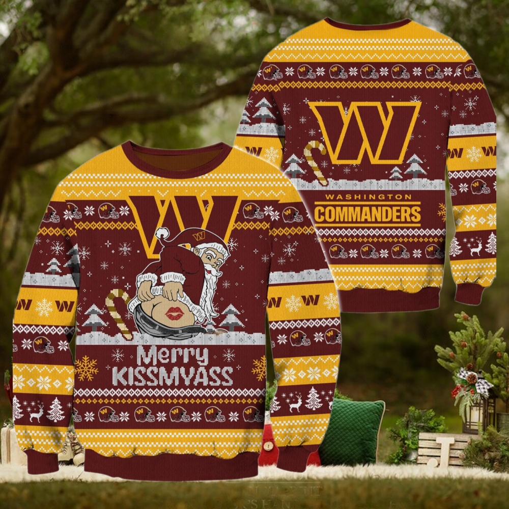 Washington Commanders NFL 2024 Merrykissmyass Funny Santa Claus Christmas Ugly Sweater Washington Commanders NFL 2024 Merrykissmyass Funny Santa Claus Christmas Ugly Sweater
