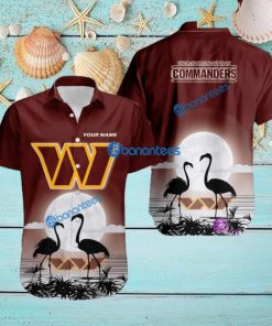 Washington Commanders NFL Team With Flamingo Moon Pattern Button Down Hawaiian Shirt For Big Fans Custom Name