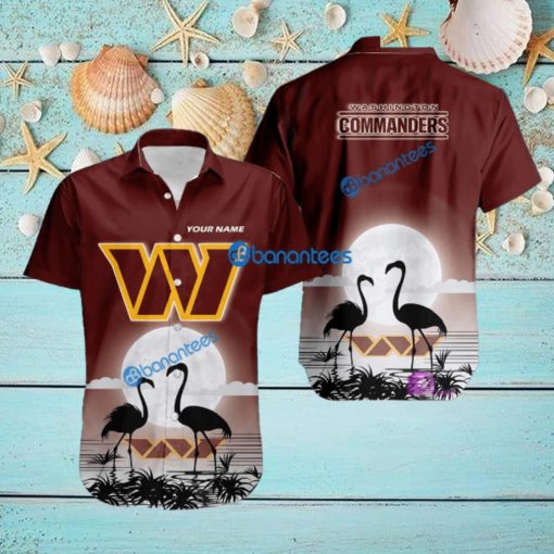 Washington Commanders NFL Team With Flamingo Moon Pattern Button Down Hawaiian Shirt For Big Fans Custom Name