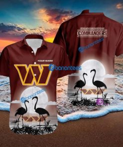 Washington Commanders NFL Team With Flamingo Moon Pattern Button Down Hawaiian Shirt For Big Fans Custom Name
