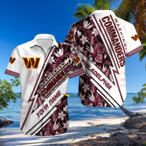 Washington Commanders Striped Flora Hawaiian Shirt