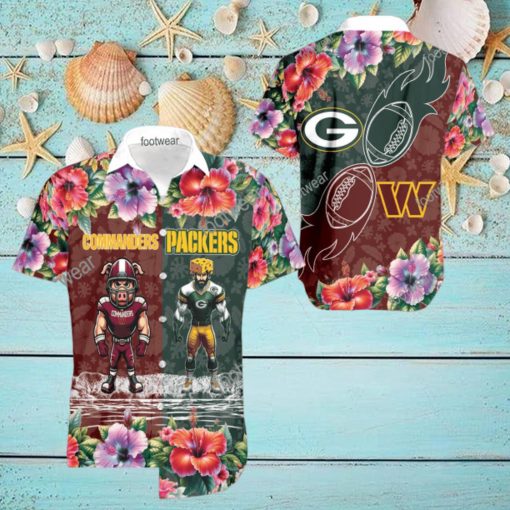 Washington Commanders VS NFL Green Bay Packers Mascot Palm Beach Hawaiian Shirt For Men And Women