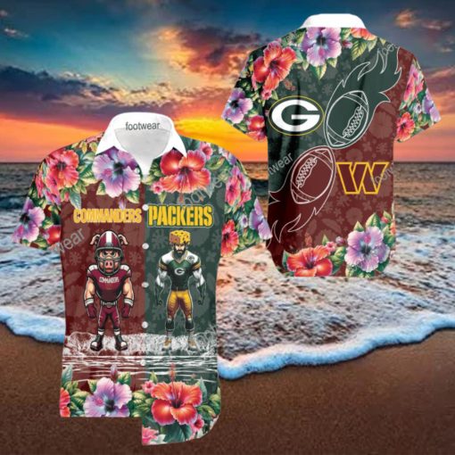 Washington Commanders VS NFL Green Bay Packers Mascot Palm Beach Hawaiian Shirt For Men And Women