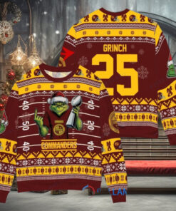 Washington Commanders x Grinch Christmas Dr. Seuss How the Grinch Stole Christmas with Super Bowl Trophy Custom Ugly Christmas Sweater