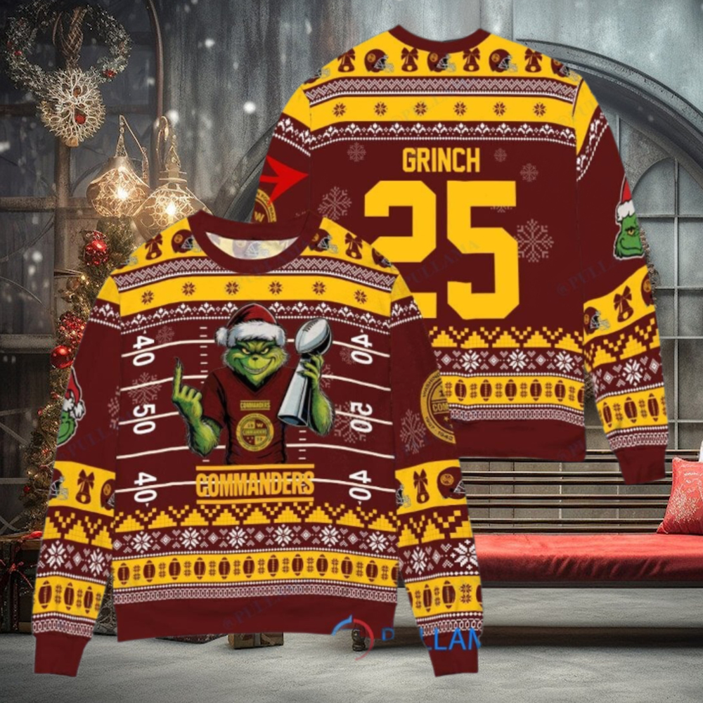 Washington Commanders x Grinch Christmas Dr. Seuss How the Grinch Stole Christmas with Super Bowl Trophy Custom Ugly Christmas Sweater Washington Commanders x Grinch Christmas Dr. Seuss How the Grinch Stole Christmas with Super Bowl Trophy Custom Ugly Christmas Sweater