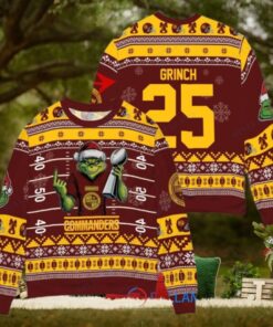 Washington Commanders x Grinch Christmas Dr. Seuss How the Grinch Stole Christmas with Super Bowl Trophy Custom Ugly Christmas Sweater