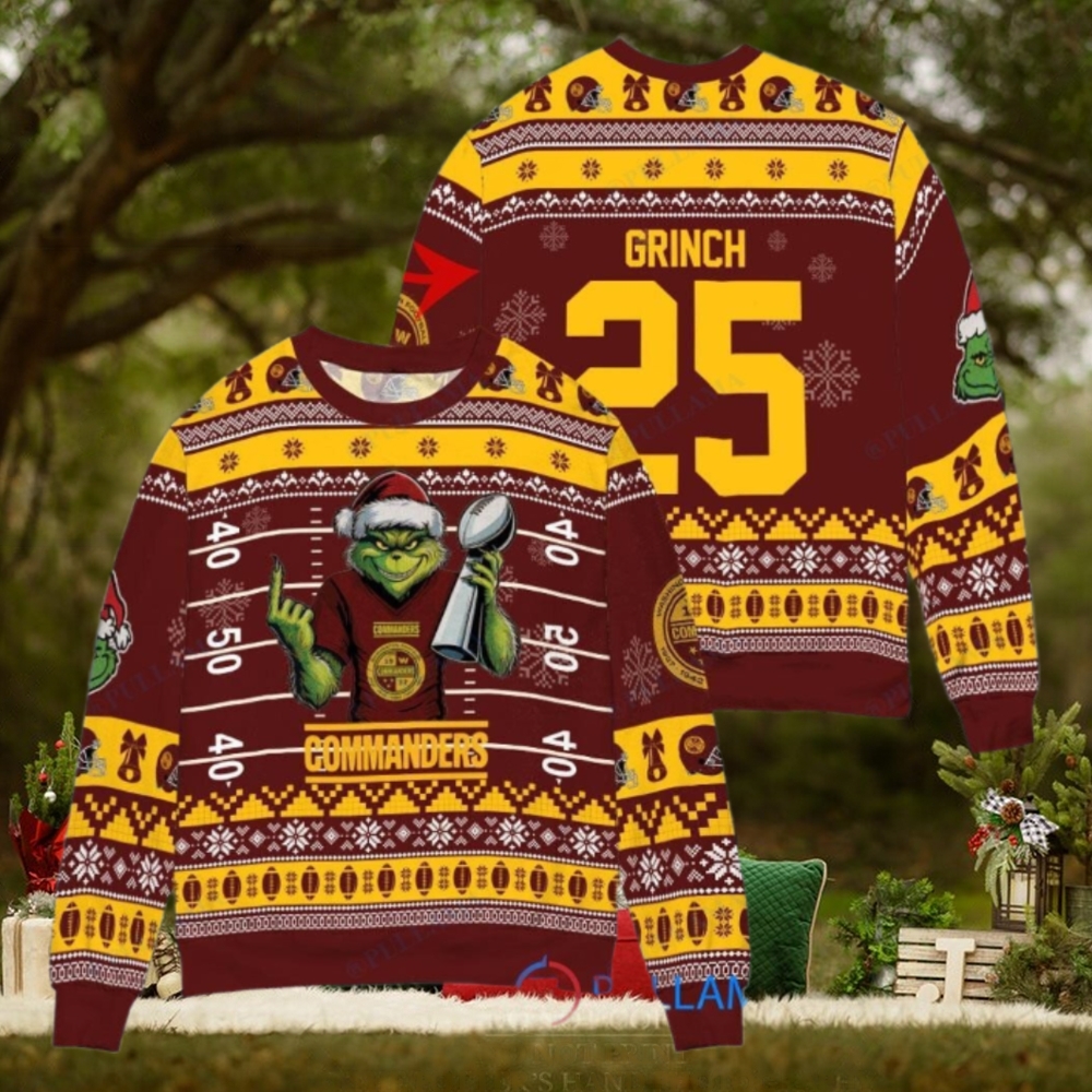 Washington Commanders x Grinch Christmas Dr. Seuss How the Grinch Stole Christmas with Super Bowl Trophy Custom Ugly Christmas Sweater Washington Commanders x Grinch Christmas Dr. Seuss How the Grinch Stole Christmas with Super Bowl Trophy Custom Ugly Christmas Sweater