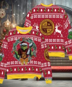 Washington Commanders x Grinch NFL Dr. Seuss How the Grinch Stole Christmas with Super Bowl Trophy Ugly Christmas Sweater Red
