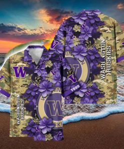 Washington Huskies Custom Name Personalized Camo Flower Pattern Hawaiian Shirt