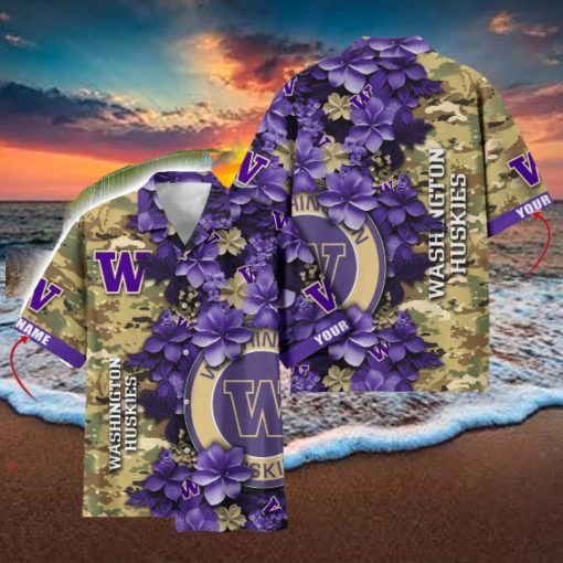 Washington Huskies Custom Name Personalized Camo Flower Pattern Hawaiian Shirt