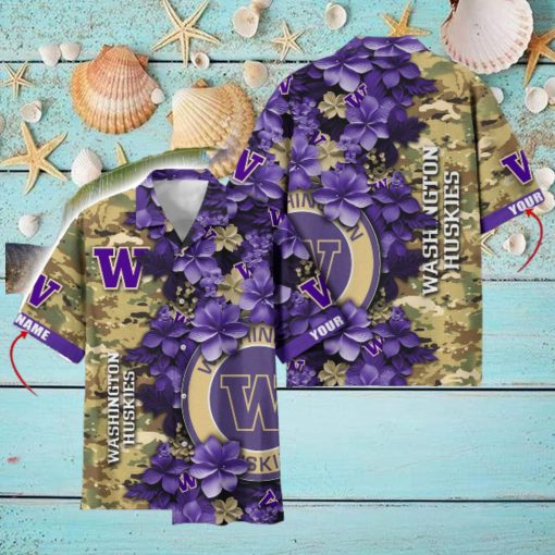 Washington Huskies Custom Name Personalized Camo Flower Pattern Hawaiian Shirt