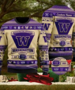 Washington Huskies Football Team Logo Ugly Christmas Sweater AOP Comfort Custom Name