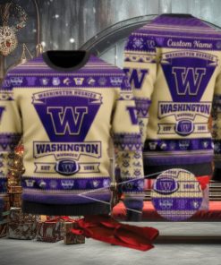 Washington Huskies Football Team Logo Ugly Christmas Sweater AOP Comfort Custom Name