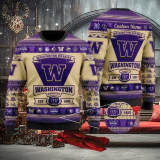 Washington Huskies Football Team Logo Ugly Christmas Sweater AOP Comfort Custom Name