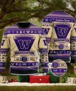 Washington Huskies Football Team Logo Ugly Christmas Sweater Custom Name Christmas For Fans