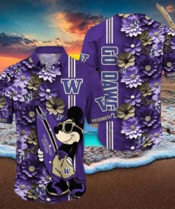 Washington Huskies Hawaiian Shirt Mickey Love Surfing Trending Summer Gift