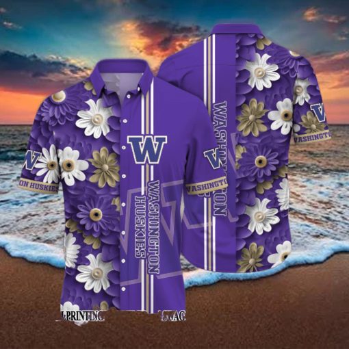 Washington Huskies NCAA Flower Awesome Outfit Hawaii Shirt And Thoodie, sweater, longsleeve, shirt v-neck, t-shirt