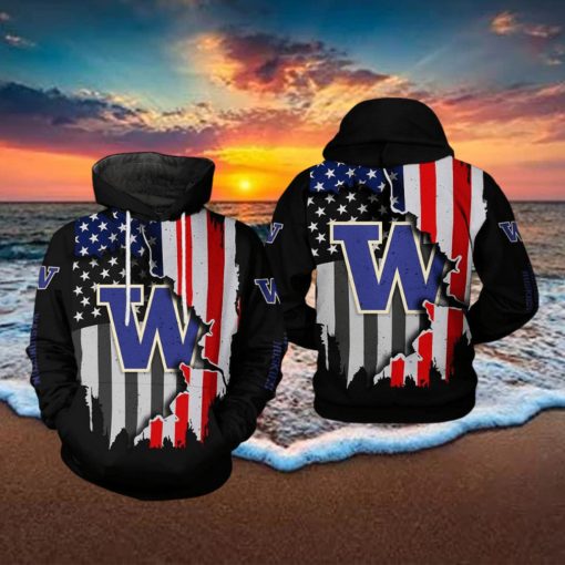 Washington Huskies NCAA US Flag 3D Printed Hoodie Ver 1