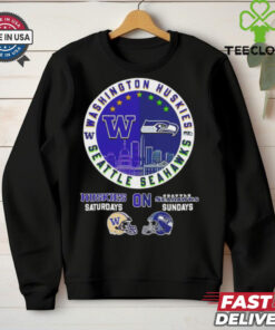 Washington Huskies Saturdays x Seattle Seahawks Sundays skyline logo shirt
