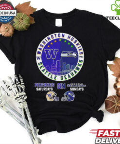 Washington Huskies Saturdays x Seattle Seahawks Sundays skyline logo shirt 2 Washington Huskies Saturdays x Seattle Seahawks Sundays skyline logo shirt