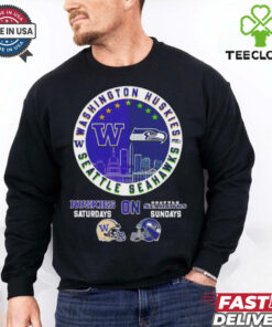 Washington Huskies Saturdays x Seattle Seahawks Sundays skyline logo shirt 3 Washington Huskies Saturdays x Seattle Seahawks Sundays skyline logo shirt