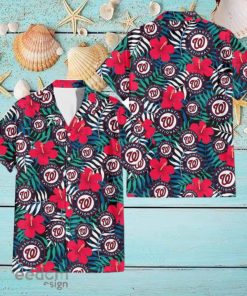 Washington Nationals Red Hibiscus Green Blue White Leaf Black Background 3D Hawaiian Shirt 1 Washington Nationals Red Hibiscus Green Blue White Leaf Black Background 3D Hawaiian Shirt