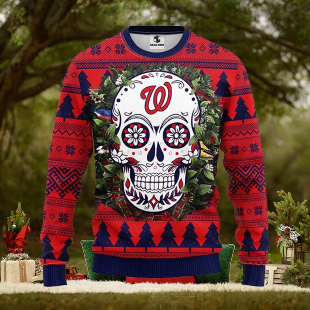 Washington Nationals Skull Flower Ugly Christmas Ugly Sweater Washington Nationals Skull Flower Ugly Christmas Ugly Sweater