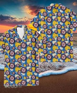 Washington Nationals Yellow White Hibiscus Powder Blue Background 3D Hawaiian Shirt