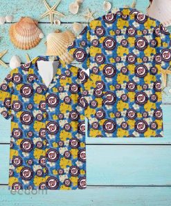 Washington Nationals Yellow White Hibiscus Powder Blue Background 3D Hawaiian Shirt 1 Washington Nationals Yellow White Hibiscus Powder Blue Background 3D Hawaiian Shirt