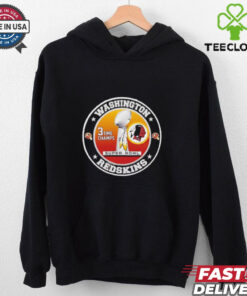 Washington Redskins 3-Time Super Bowl Champions logo shirt featuring the team's iconic logo and championship graphics. (Note: The Washington Redskins are now known as the Washington Commanders.)