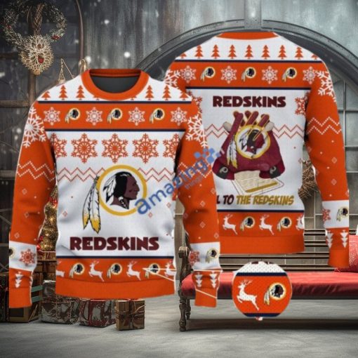 Washington Redskins Fans Logo Snowflake Pattern Ugly Christmas Sweater Orange
