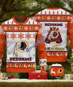 Washington Redskins Fans Logo Snowflake Pattern Ugly Christmas Sweater Orange