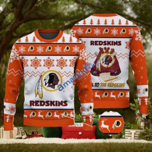Washington Redskins Fans Logo Snowflake Pattern Ugly Christmas Sweater Orange