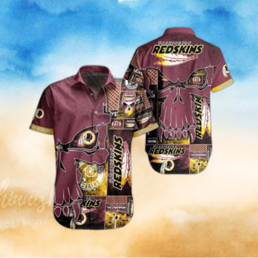 Washington Redskins Nfl Skull Full Print Effect Pattern Backround Short  Sleeve Hawaiian Shirt And Beach Short - Freedomdesign