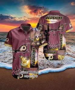 Washington Redskins Nfl Skull Full Print Effect Pattern Backround Short  Sleeve Hawaiian Shirt And Beach Short - Freedomdesign