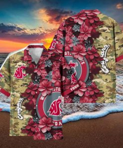 Washington State Cougars Custom Name Personalized Camo Flower Pattern Hawaiian Shirt