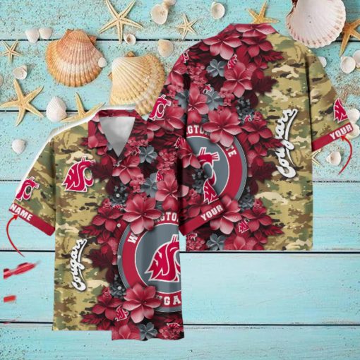 Washington State Cougars Custom Name Personalized Camo Flower Pattern Hawaiian Shirt