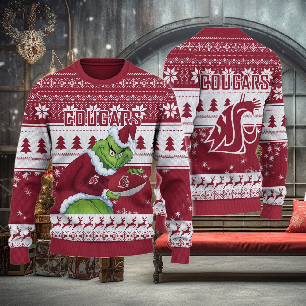 Washington State Cougars Grinch Ugly Christmas Sweater Washington State Cougars Grinch Ugly Christmas Sweater