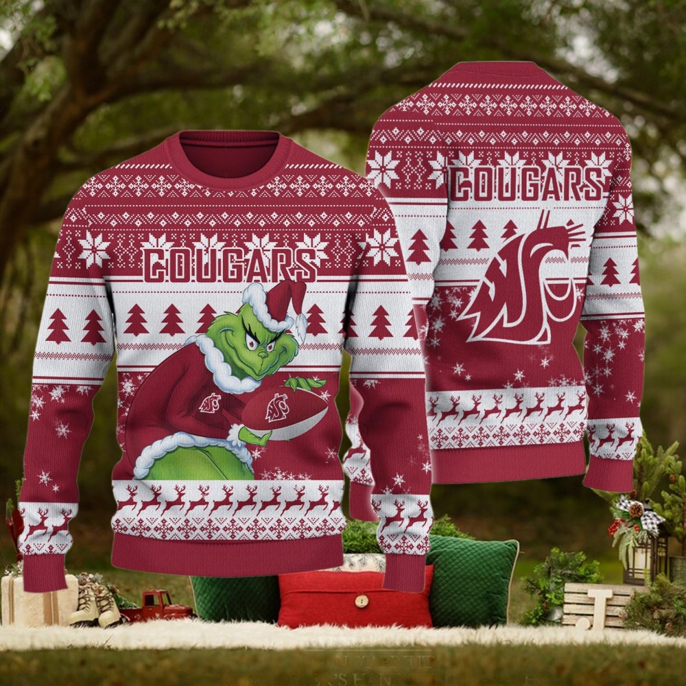 Washington State Cougars Grinch Ugly Christmas Sweater Washington State Cougars Grinch Ugly Christmas Sweater