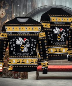 Wasps RFC Premiership Rugby Ugly Christmas Sweaters For Fans Gift Snow Flowers Christmas Tree