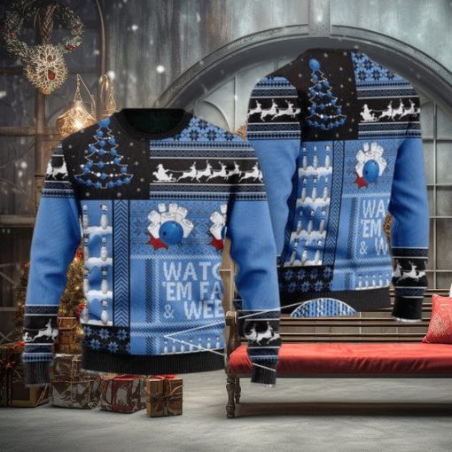 Watch’em Fall & Weep! Bowling All Over Print 3D Ugly Christmas Sweater