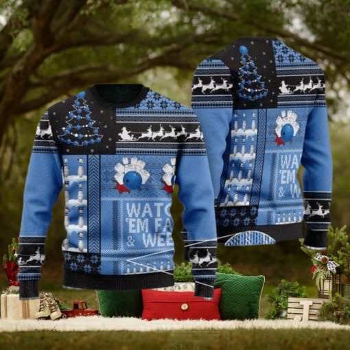 Watch’em Fall & Weep! Bowling All Over Print 3D Ugly Christmas Sweater