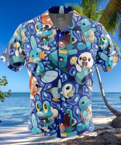Water Type Starters Pokemon Button Up Hawaiian Shirt