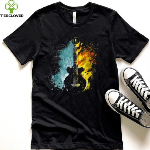 Watercolor Fire Water Acoustic Guitar Graphic T Shirt