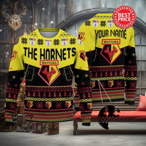 Watford EFL Logo Custom Name Ugly Sweater Christmas
