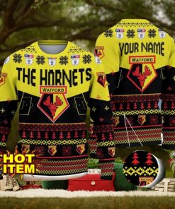 Watford FC Big Logo Custom Name 3D Ugly Christmas Sweater Christmas Gift For Big Fans