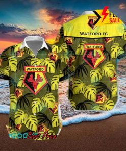 Watford FC Big Logo Tropical Leaves Hawaiian Shirt And Shorts